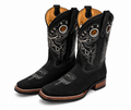 Men’s Genuine Leather Cowboy Rodeo Boots – Black Square Toe Western Boots