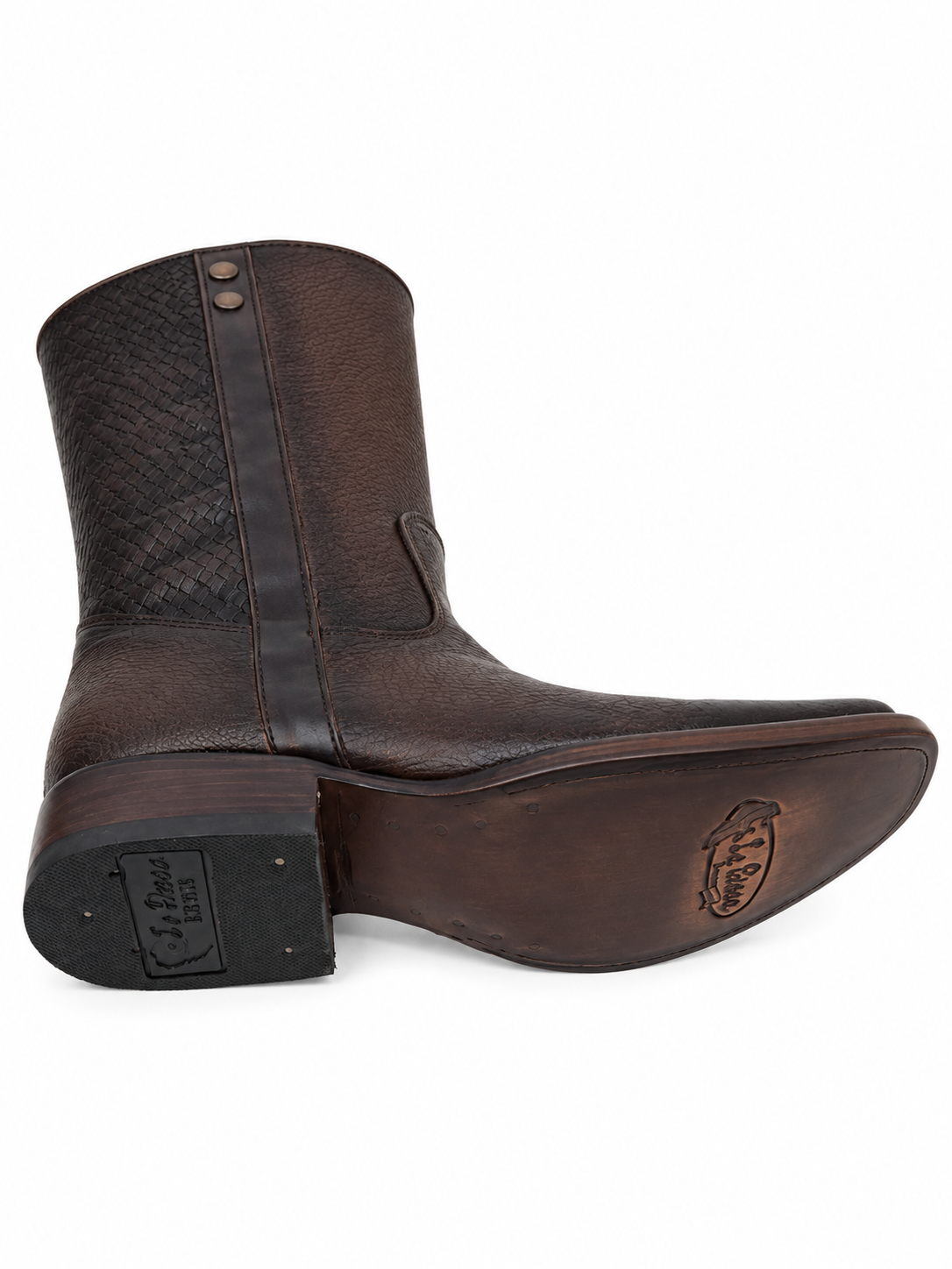 Men’s Genuine Leather Brown Cowboy Boots Square Toe Western Side Zip Boots