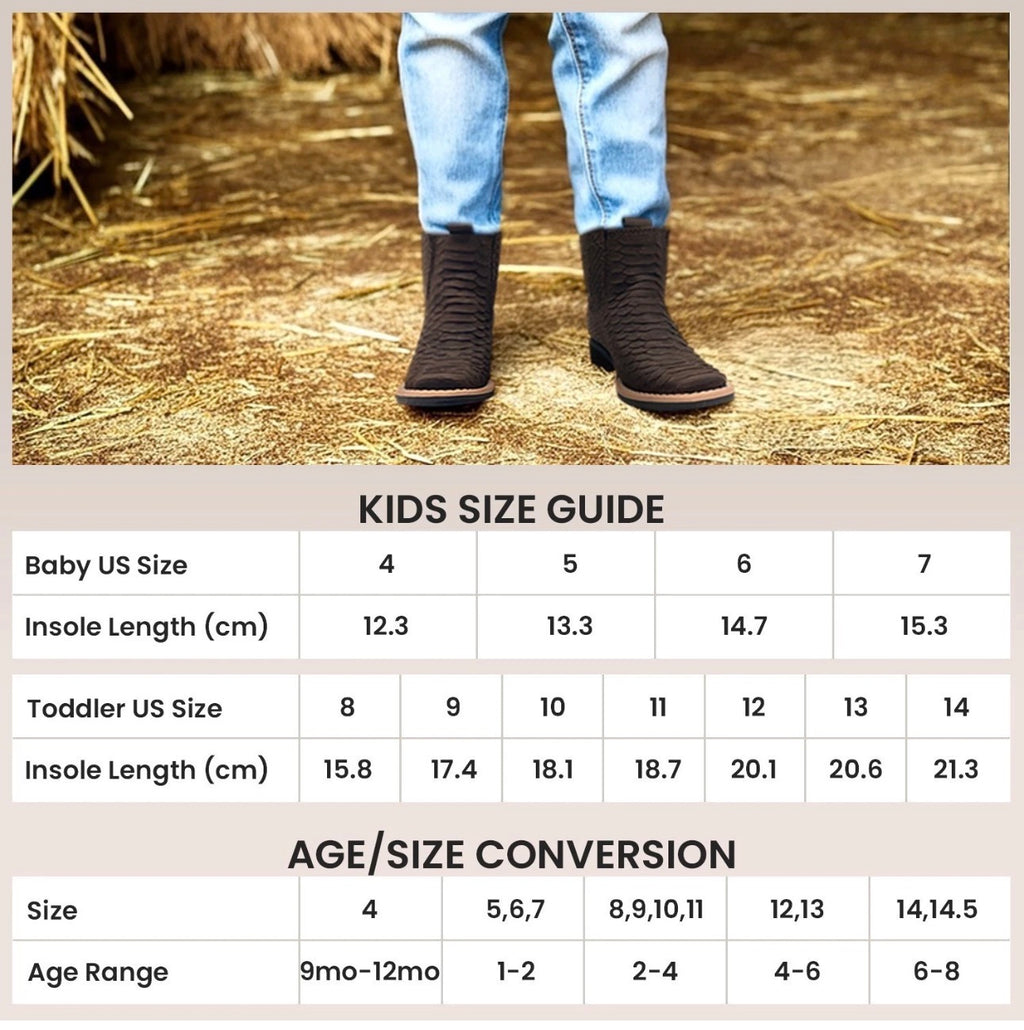 Kids Fish Print Western Cowboy Boots – Side Zipper Square Toe