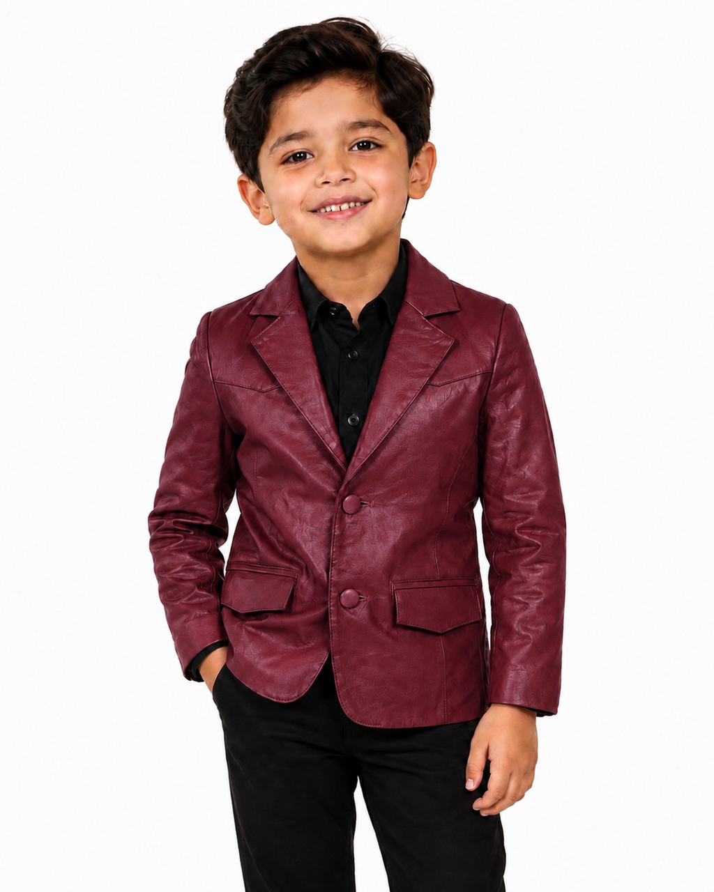 Kids Genuine Lambskin Leather Blazer –  Burgundy