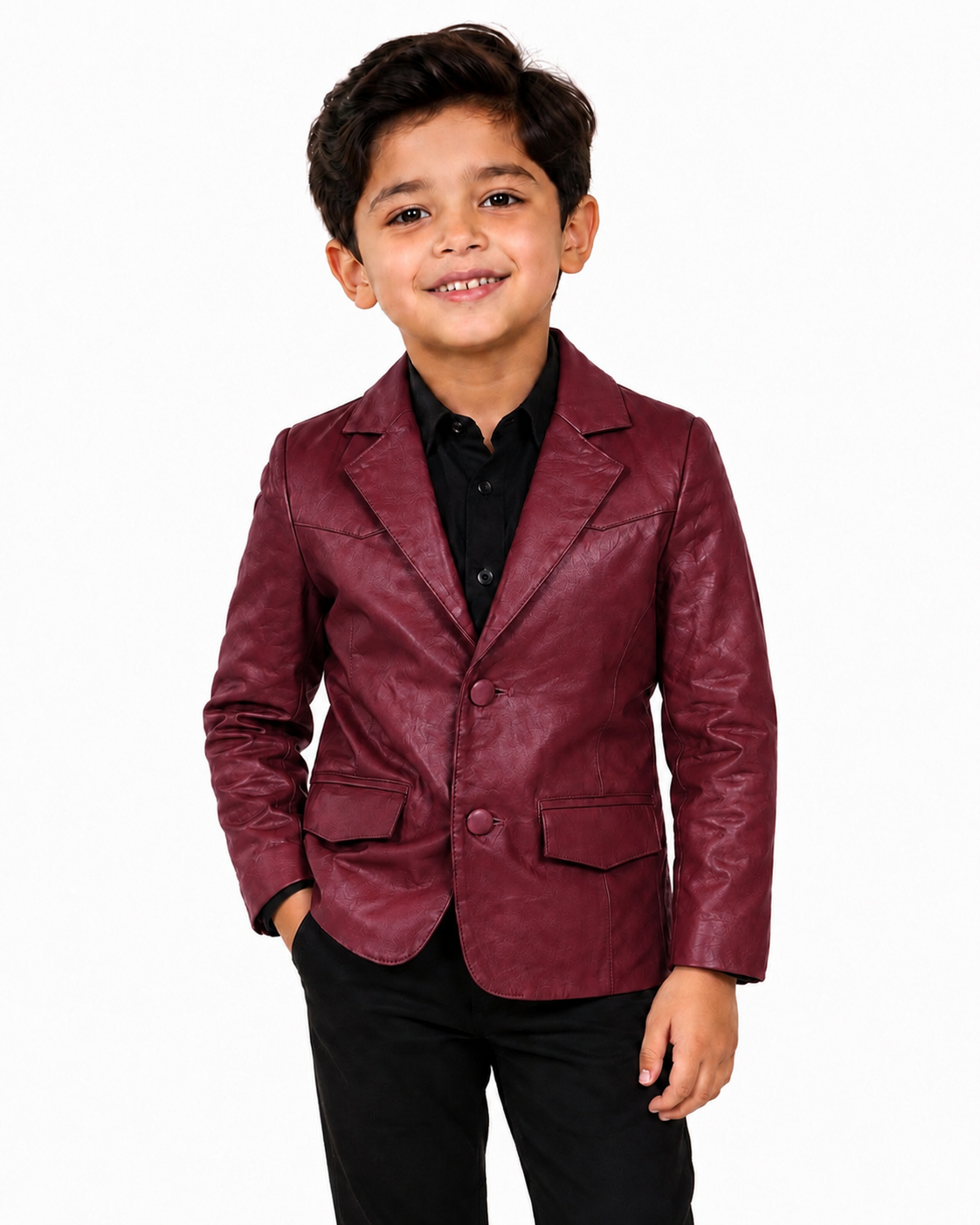 Kids Genuine Lambskin Leather Blazer –  Burgundy