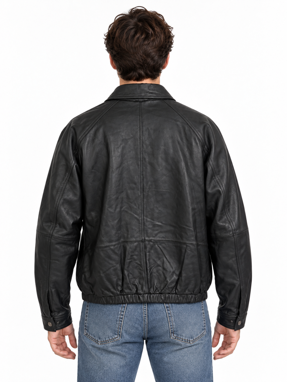 Men’s Genuine Soft Lambskin Leather Bomber Jacket – Black