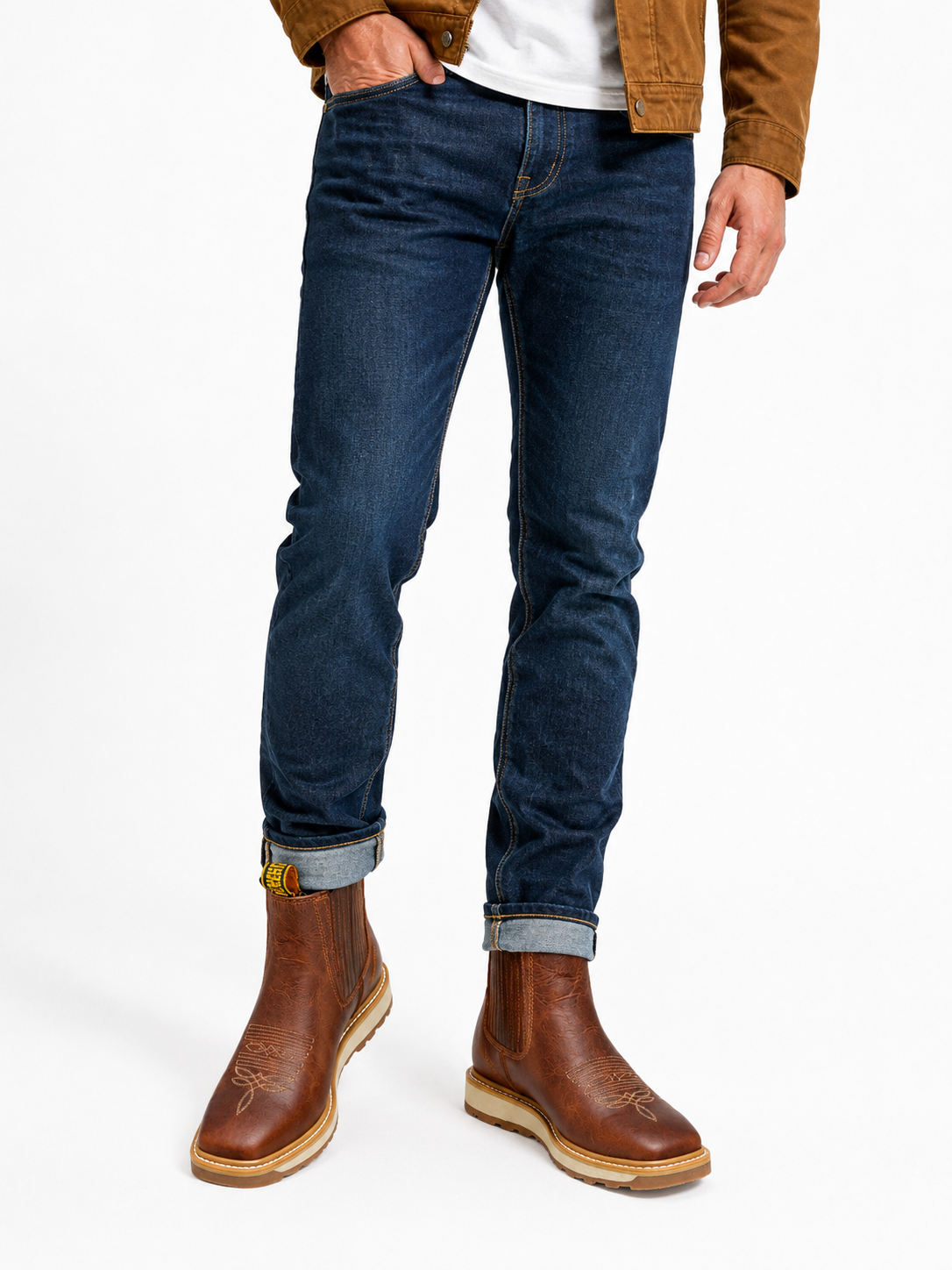 Men’s Genuine Leather Western Chelsea Boots – Brown Pull-On Ranch Boots