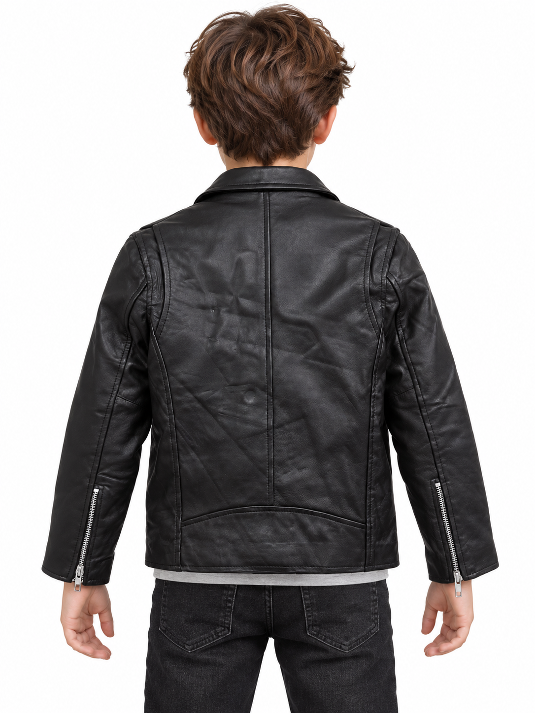 Black Genuine Leather Biker Jacket with Asymmetrical Zip, Belt, and Multiple Pockets