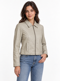 Women’s Genuine Lambskin Leather Zip Jacket – Beige