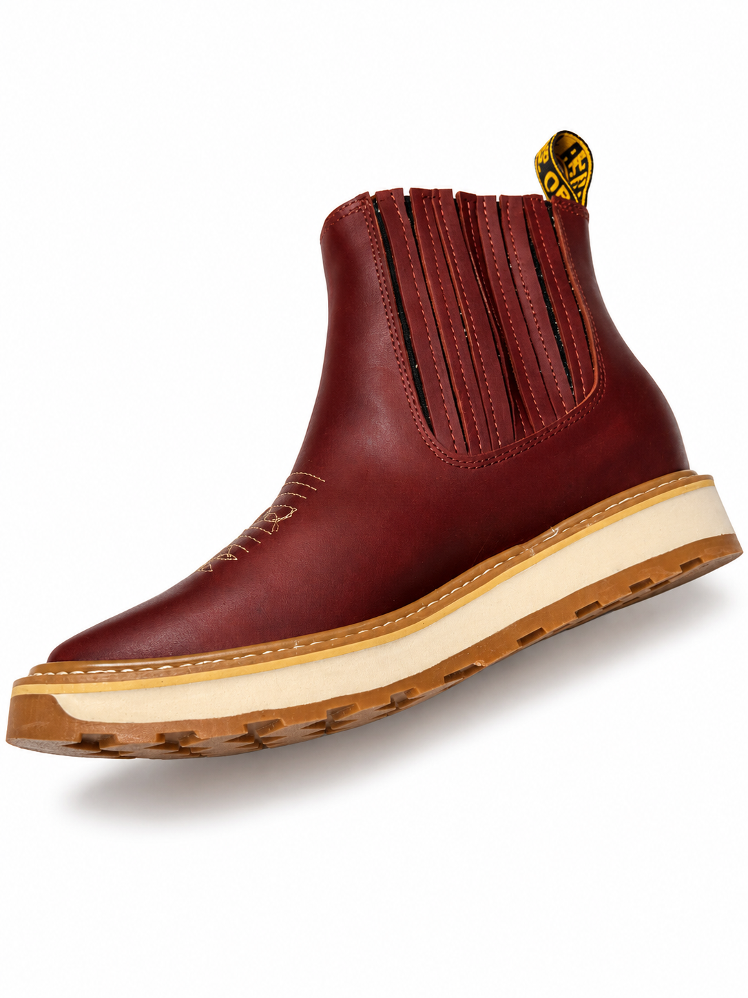 Men’s Genuine Leather Western Chelsea Boots – Brown Pull-On Ranch Boots