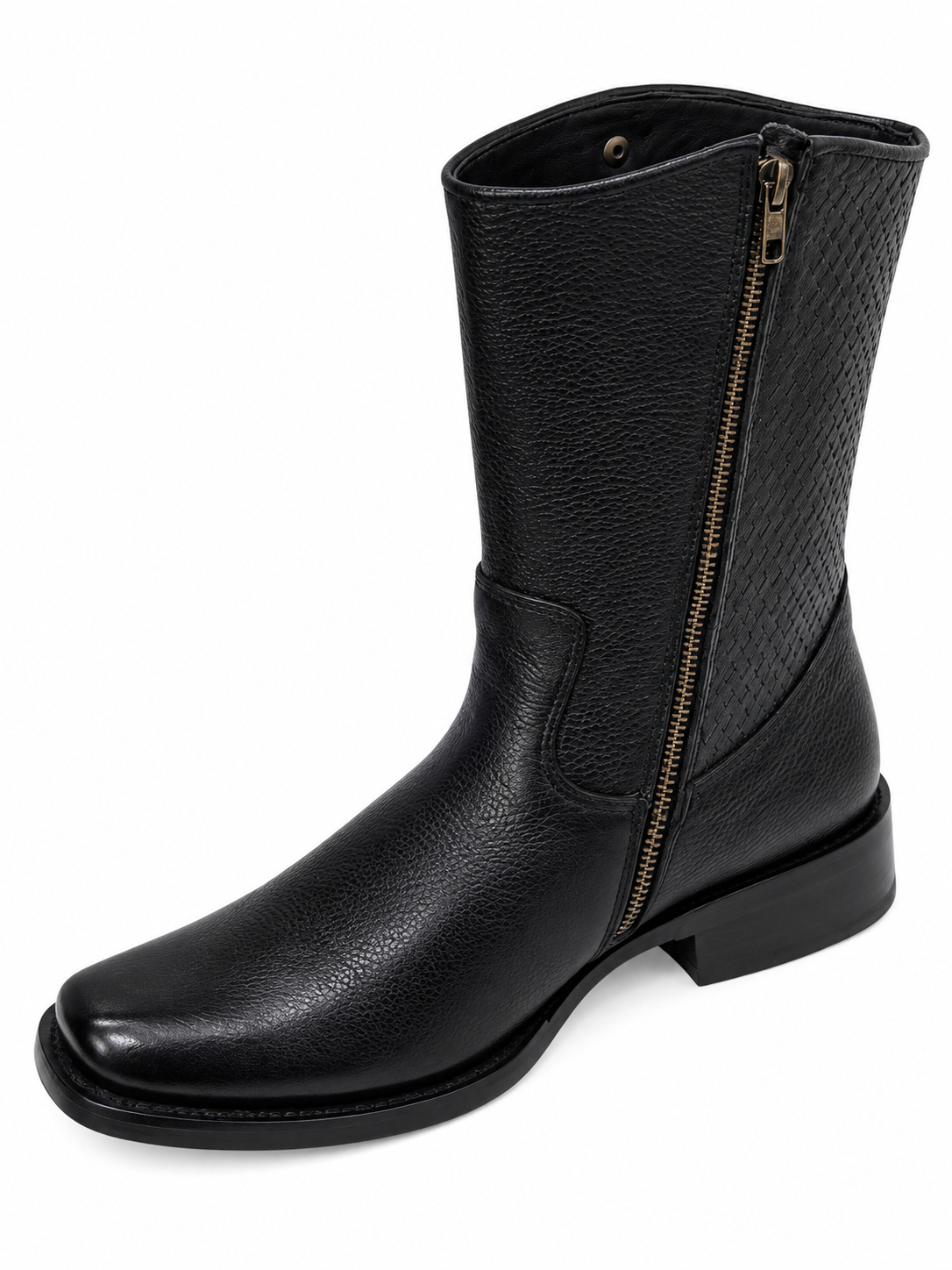 Men’s Genuine Leather Black Cowboy Boots Square Toe Western Side Zip Boots