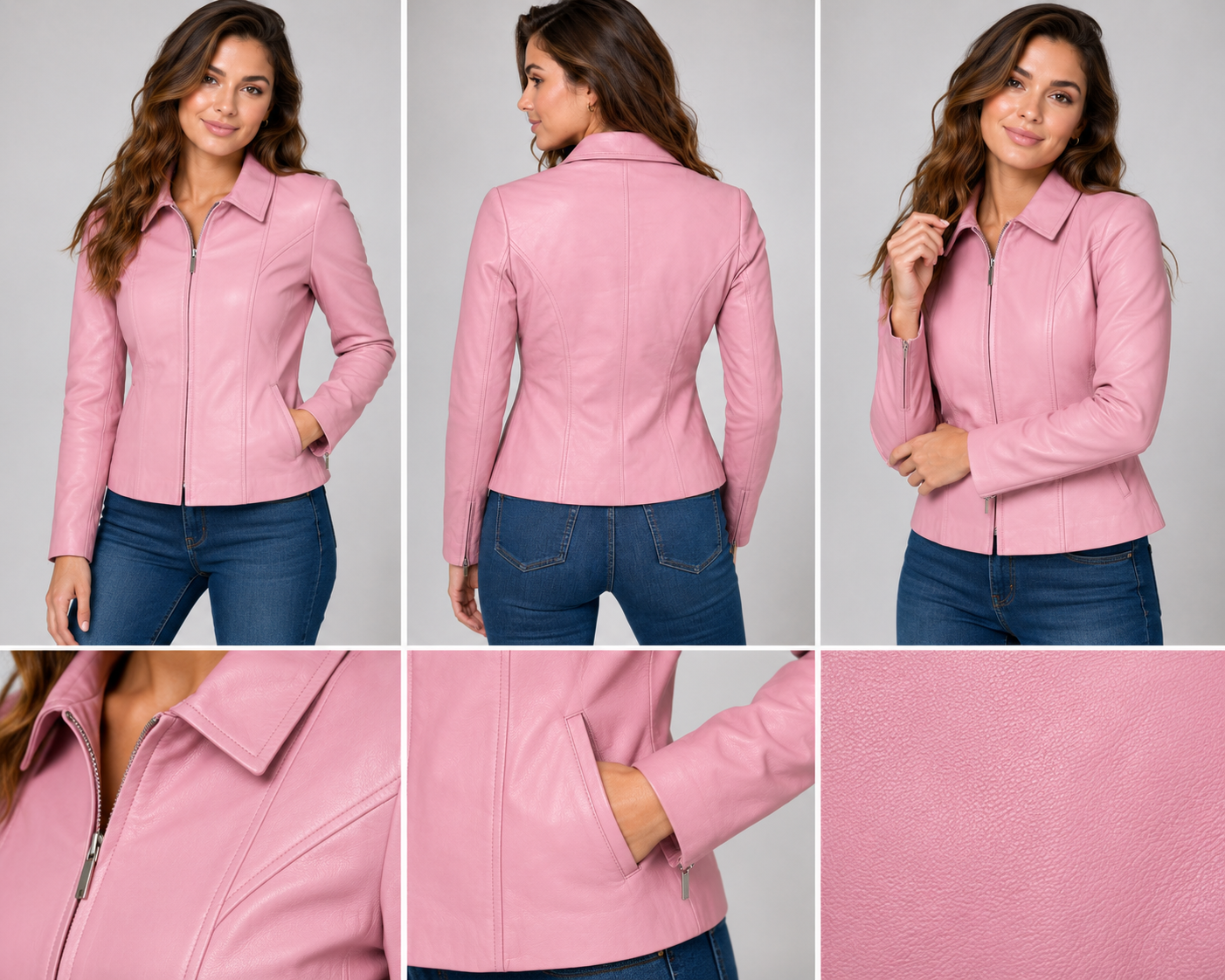 Women’s Genuine Leather Pink Jacket – Classic Fitted Style