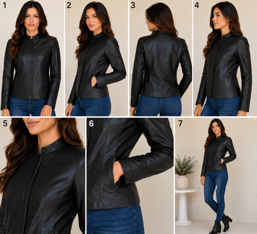 Women’s Genuine Soft Leather Classic Zip Front Jacket – Soft Black Leather Coat