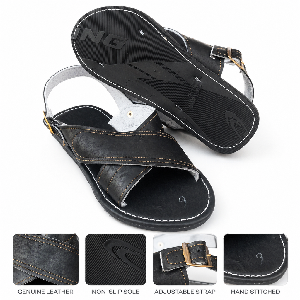 Men’s Authentic Mexican Leather Sandals – Black Cross-Strap Cojinado