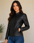 Women’s Genuine Soft Leather Classic Zip Front Jacket – Soft Black Leather Coat