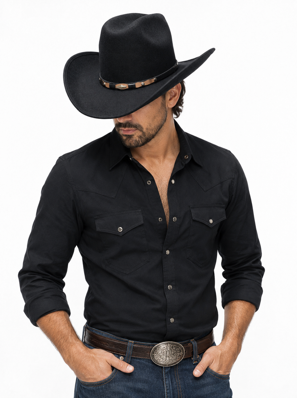 Men's Faux Felt Western Cowboy Hat Tejana Sombrero Texana Vaquero Sinaloa