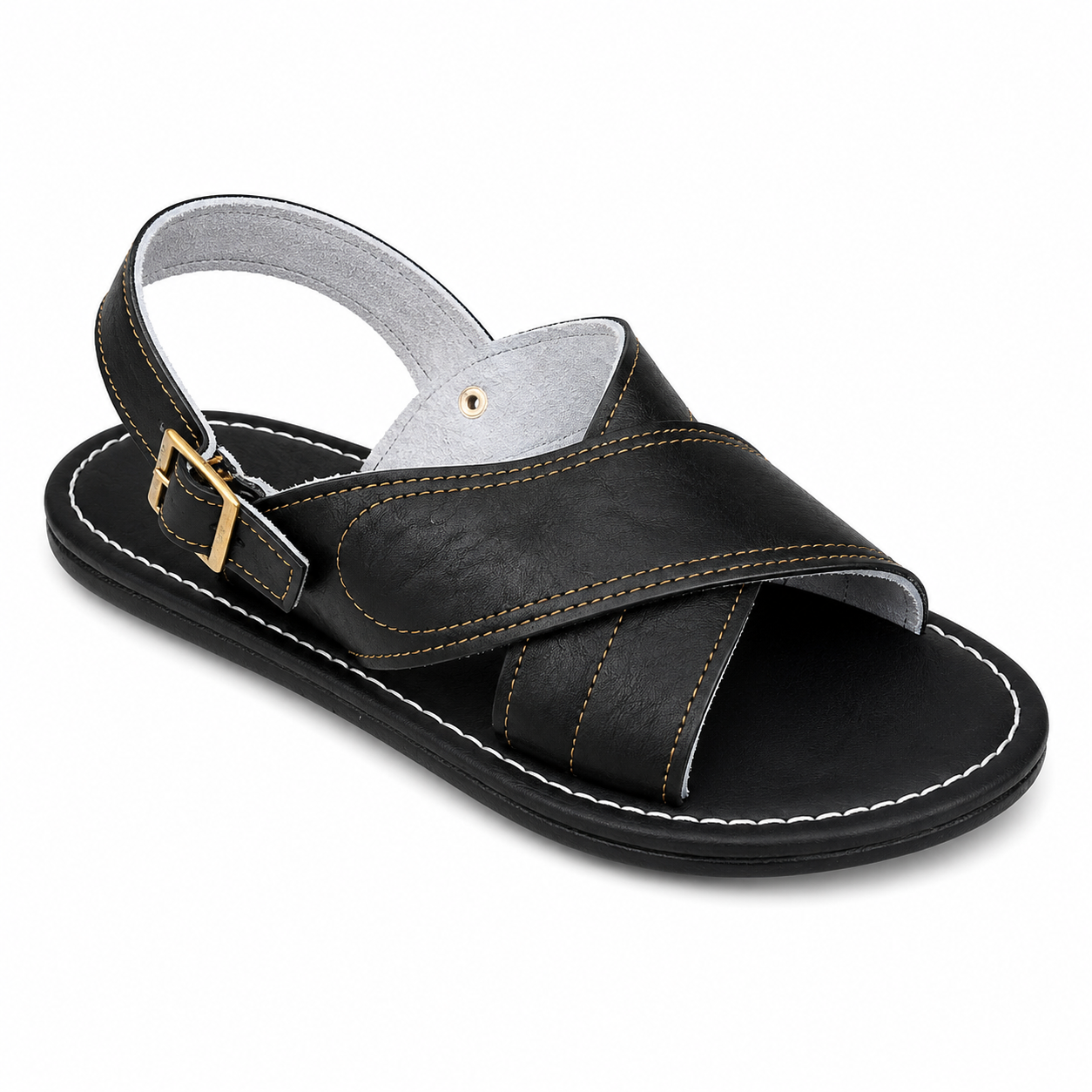 Men’s Authentic Mexican Leather Sandals – Black Cross-Strap Cojinado