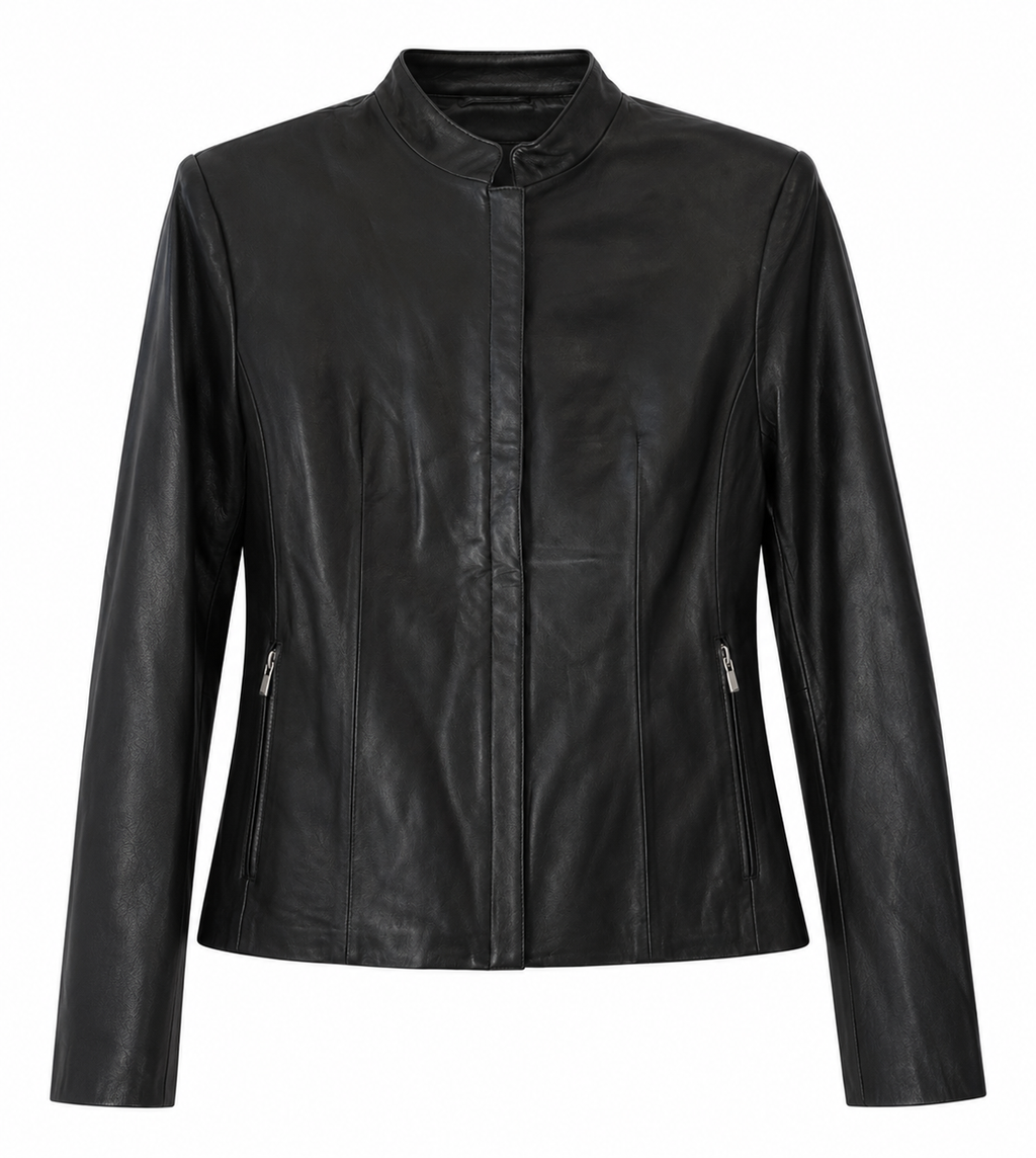 Women’s Genuine Soft Leather Classic Zip Front Jacket – Soft Black Leather Coat