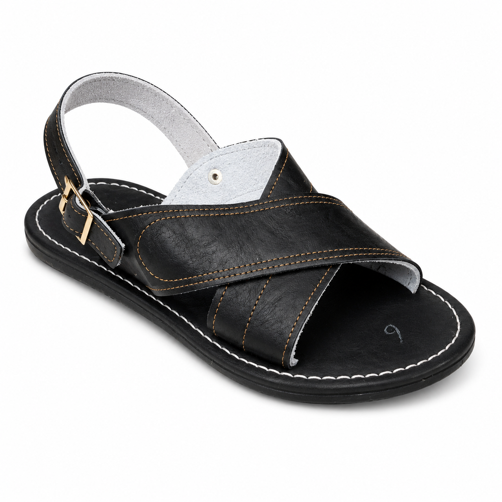 Men’s Authentic Mexican Leather Sandals – Black Cross-Strap Cojinado