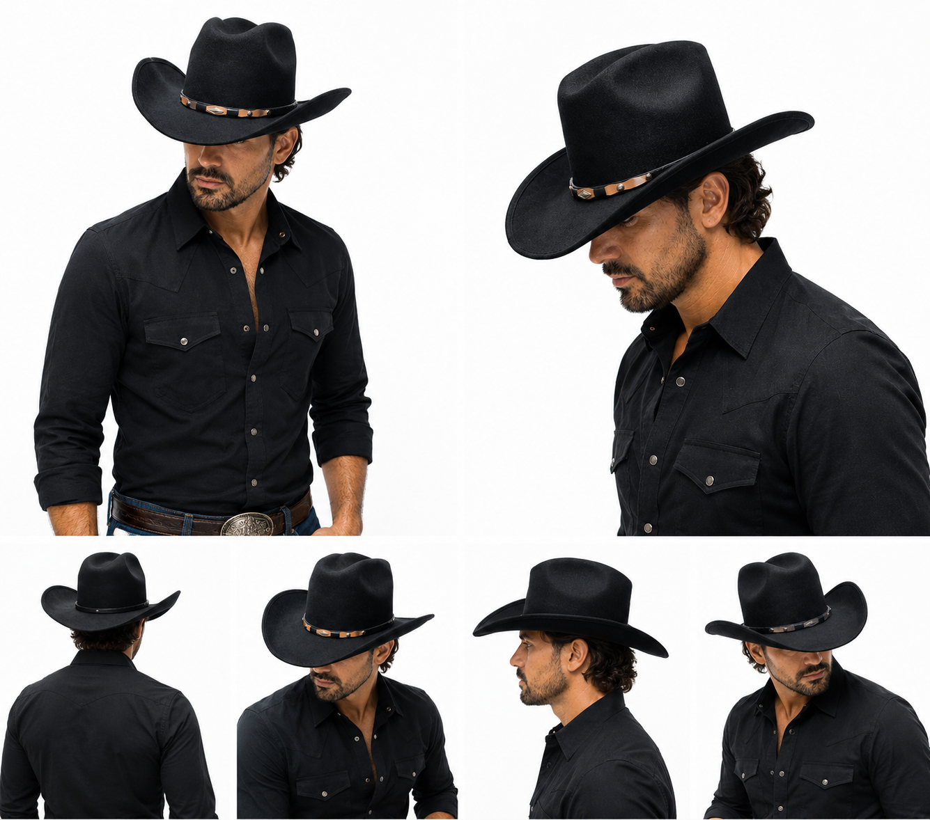 Men's Faux Felt Western Cowboy Hat Tejana Sombrero Texana Vaquero Sinaloa