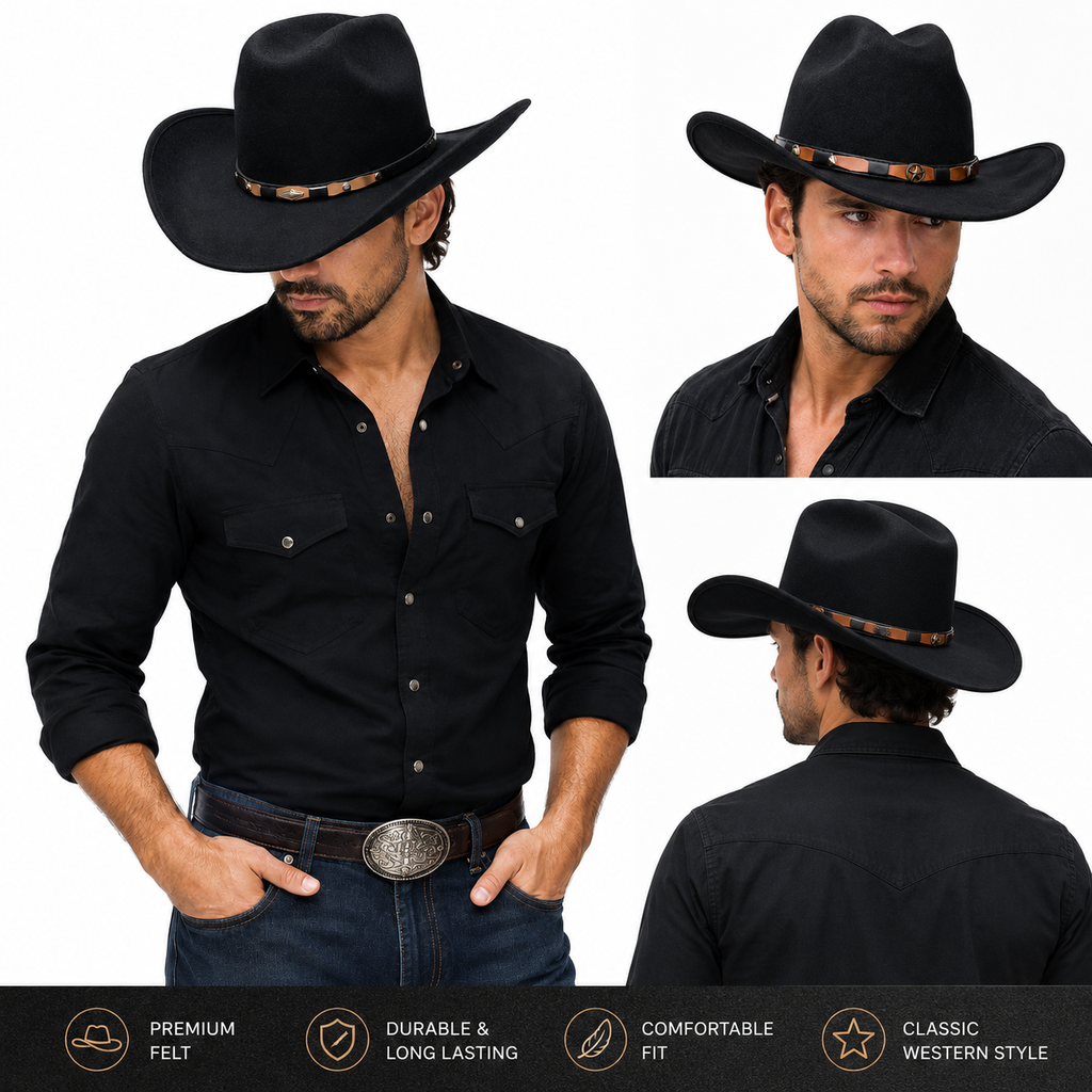 Men's Faux Felt Western Cowboy Hat Tejana Sombrero Texana Vaquero Sinaloa