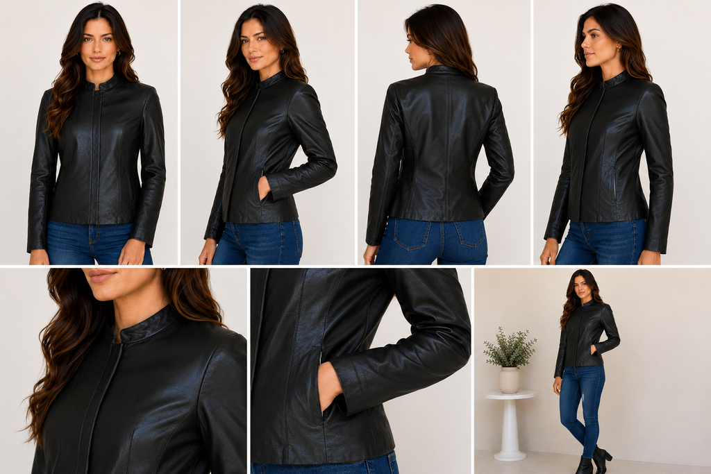 Women’s Genuine Soft Leather Classic Zip Front Jacket – Soft Black Leather Coat