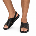 Men’s Authentic Mexican Leather Sandals – Black Cross-Strap Cojinado