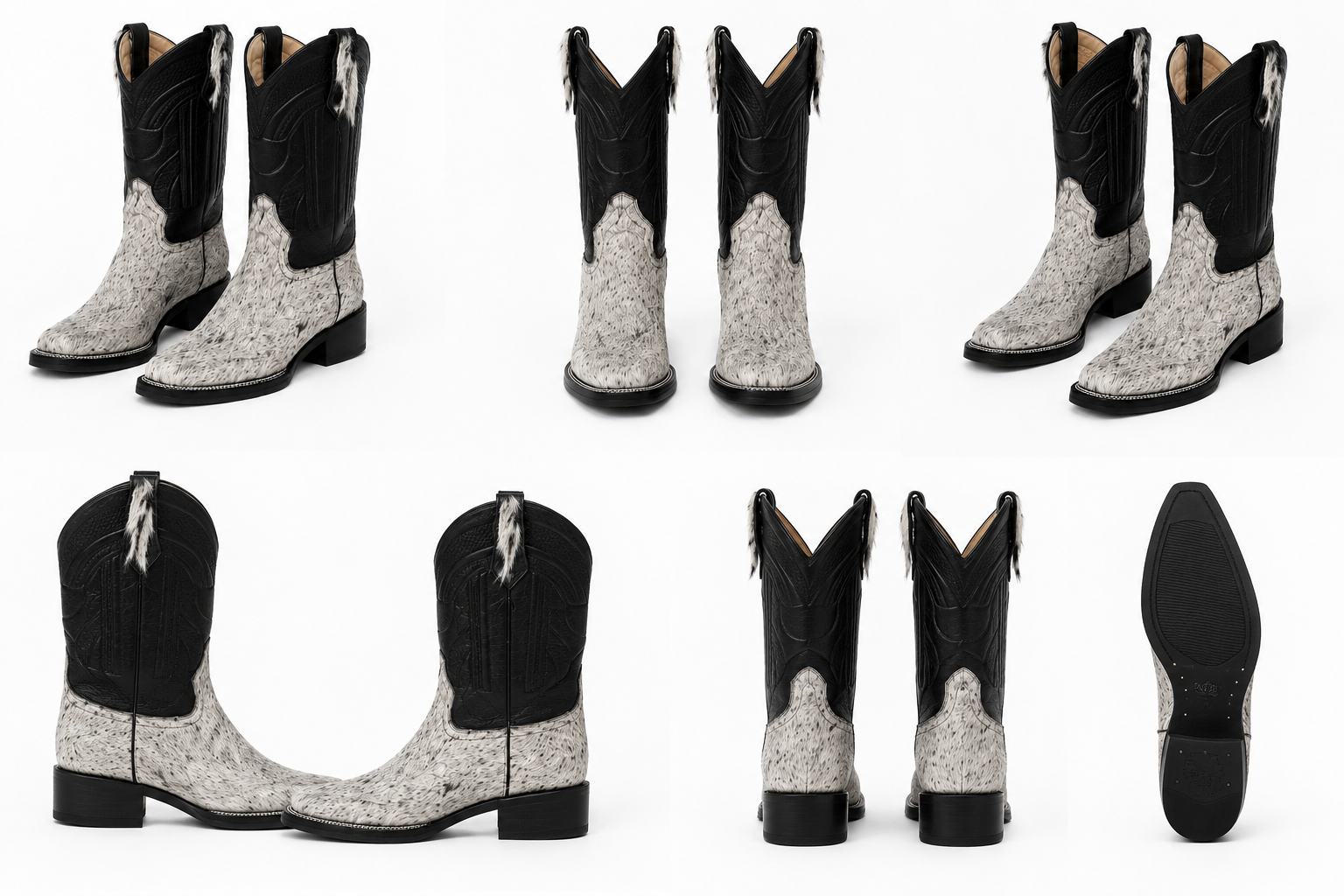 Women’s Genuine Leather Cowgirl Boots – Two-Tone Black & White Hair-On Cowhide Western Cowboy Boots, Pull-On Ranch Rodeo Style