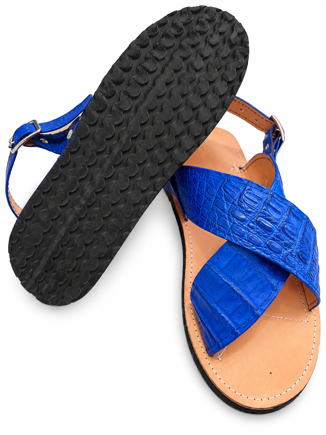 Genuine Crocodile Leather Sandals Men Cross Strap Rubber Sole Made in USA