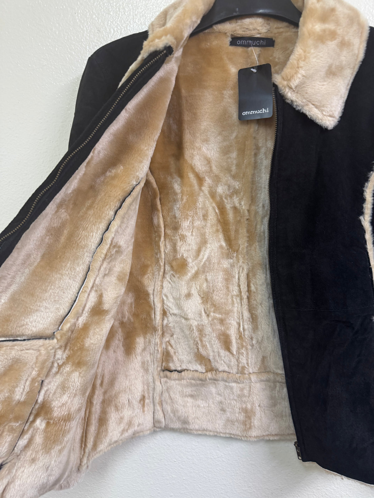 Women’s Genuine Suede Jacket with Plush Faux-Fur Lining, Tan Faux-Fur Collar and Cuffs, Full-Zip Front