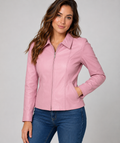 Women’s Genuine Leather Pink Jacket – Classic Fitted Style