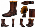 Men’s Genuine Cowhide Leather Crocodile Print Ankle Boots – Side Zipper Leather Sole Western Boots