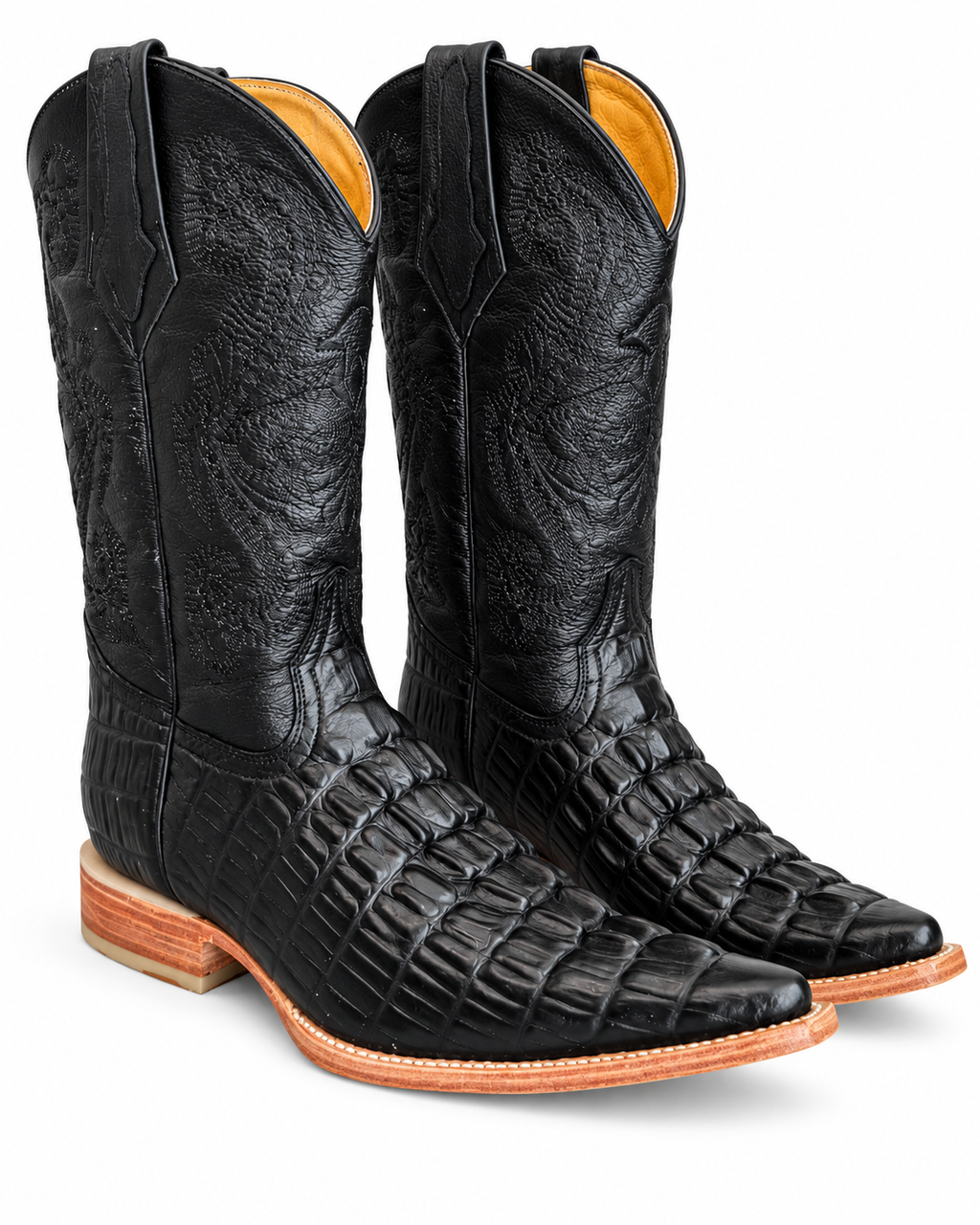 Men’s Black Genuine Leather Exotic Print Western Cowboy Boots