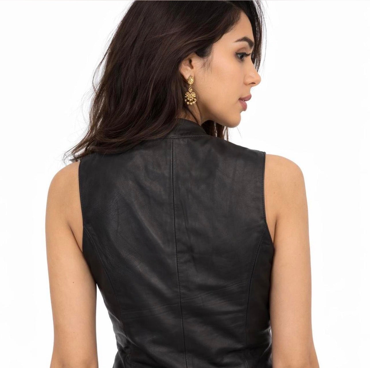 Women’s Genuine Leather Vest – Snap Front Classic Fitted Style XL