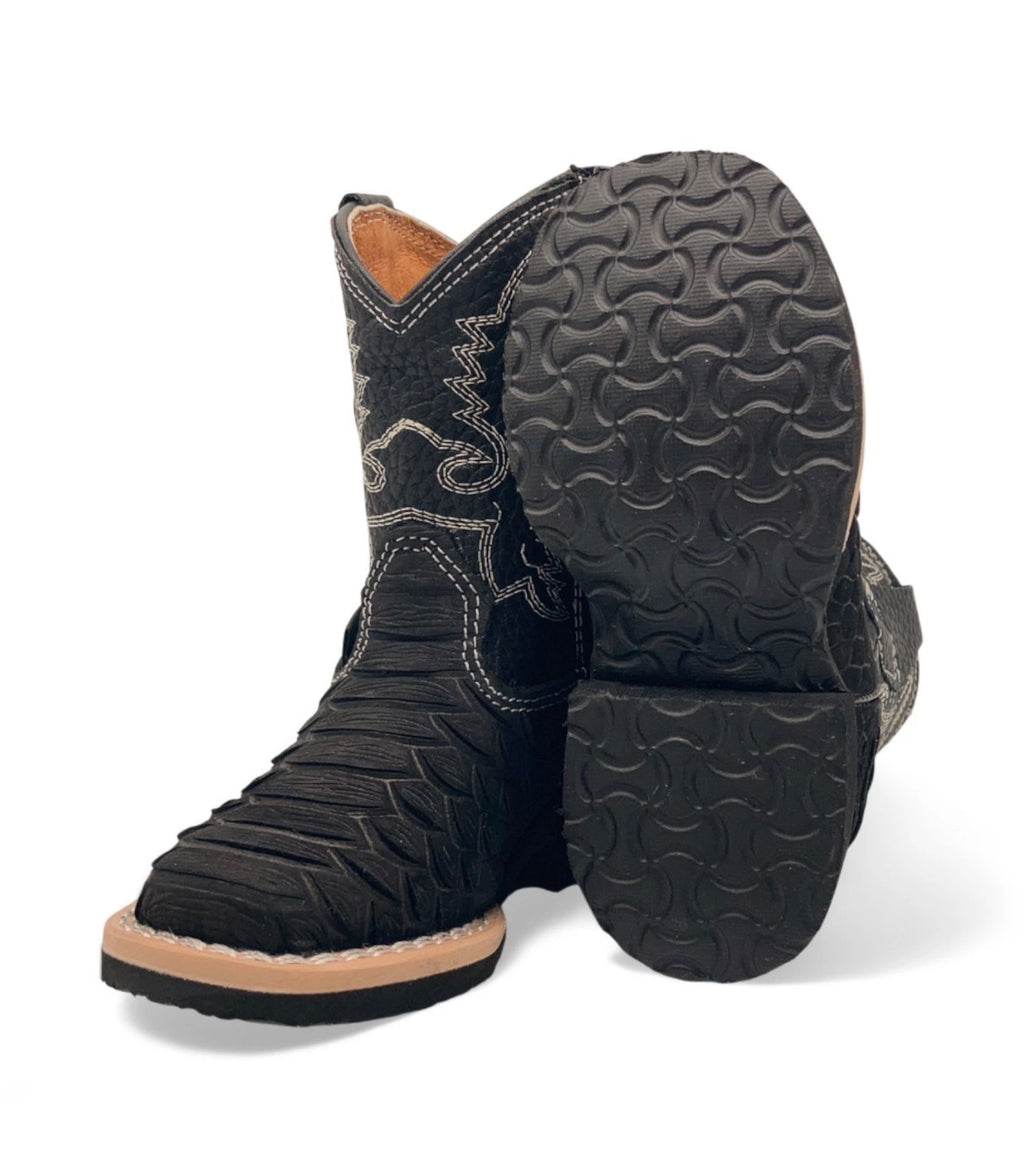 Kids Fish Print Western Cowboy Boots – Side Zipper Square Toe
