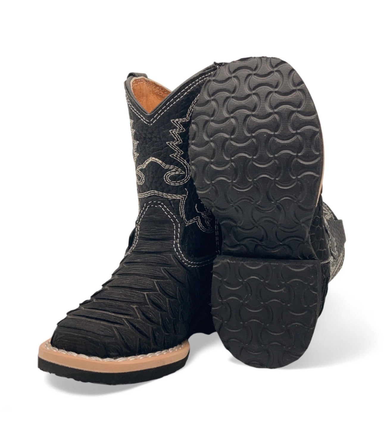 Kids Fish Print Western Cowboy Boots – Side Zipper Square Toe