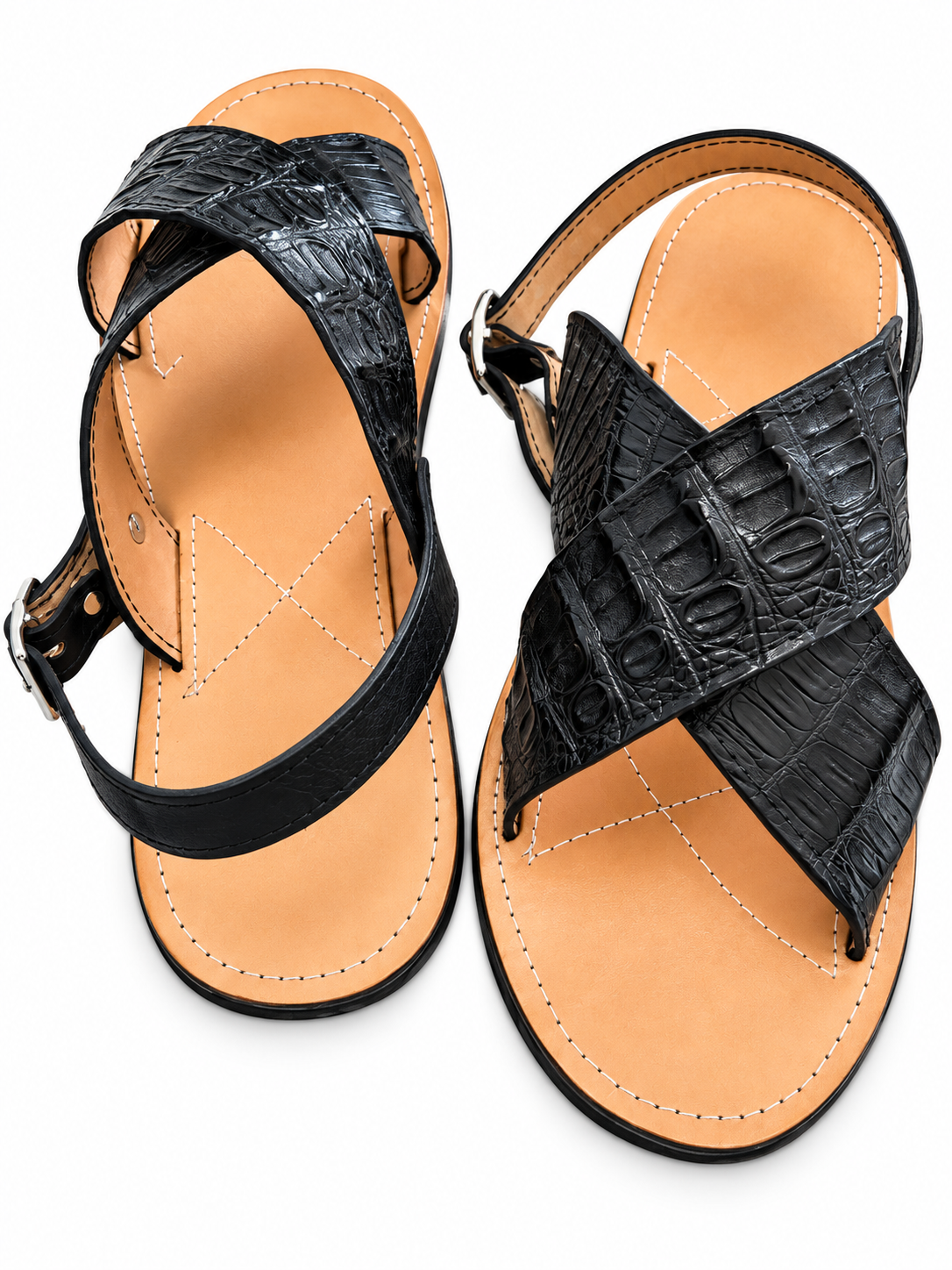 Genuine Crocodile Leather Sandals Men Cross Strap Rubber Sole Made in USA