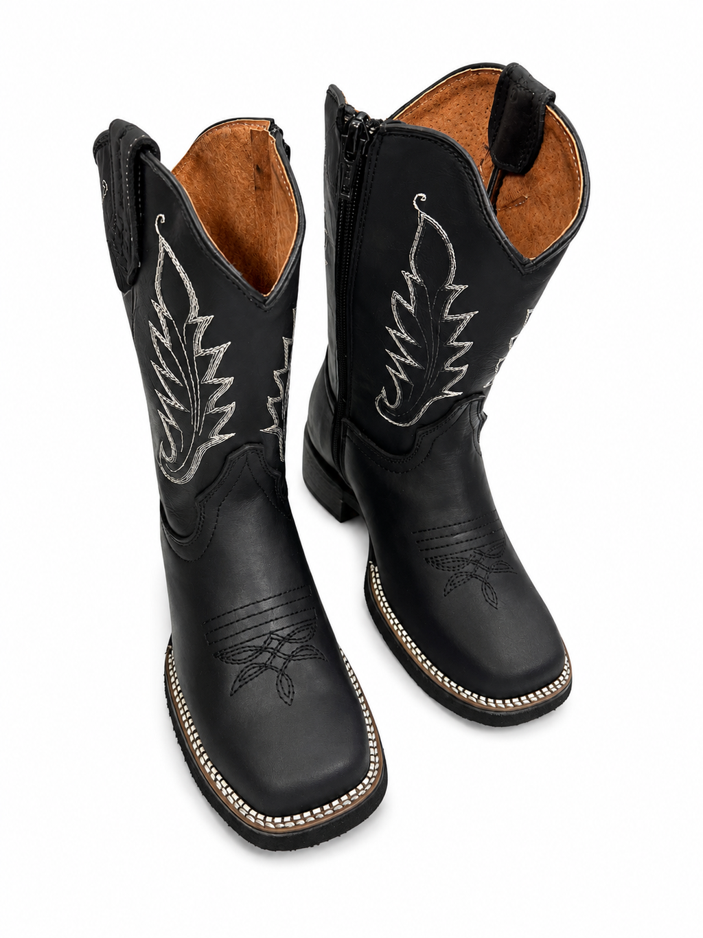Kids Genuine Leather Black Cowboy Boots – Western Embroidered