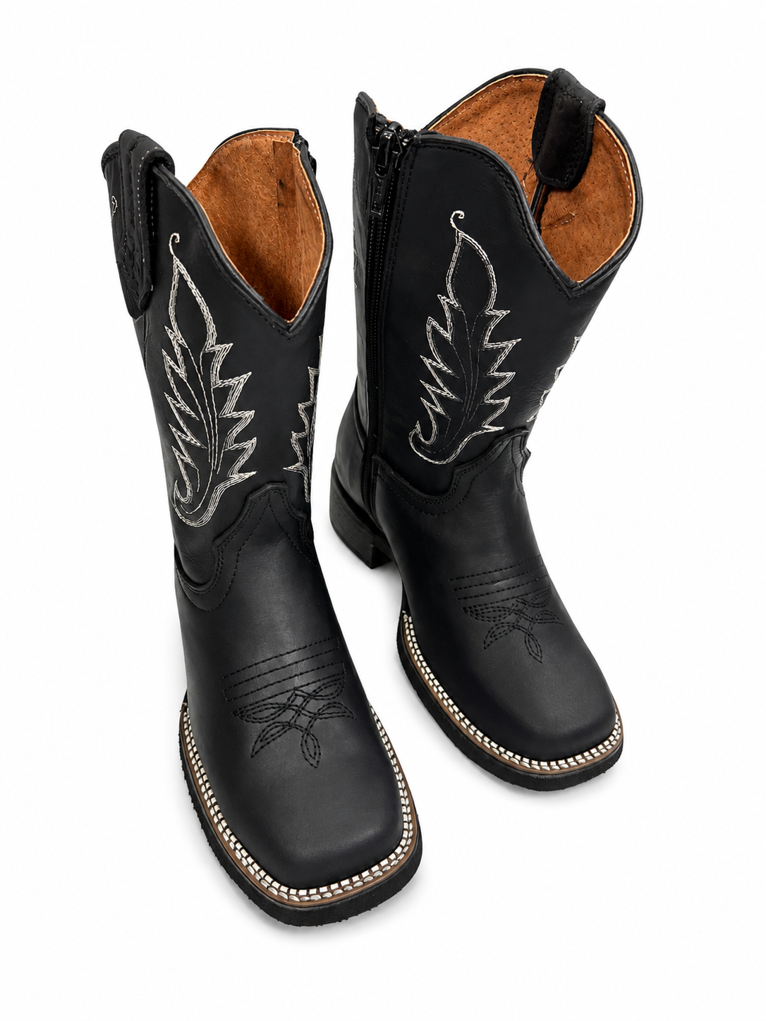 Kids Genuine Leather Black Cowboy Boots – Western Embroidered