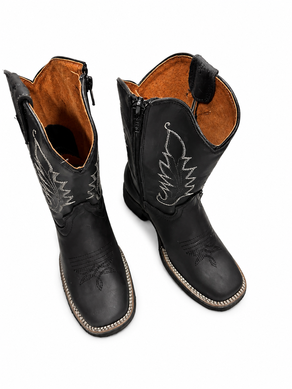 Kids Genuine Leather Black Cowboy Boots – Western Embroidered