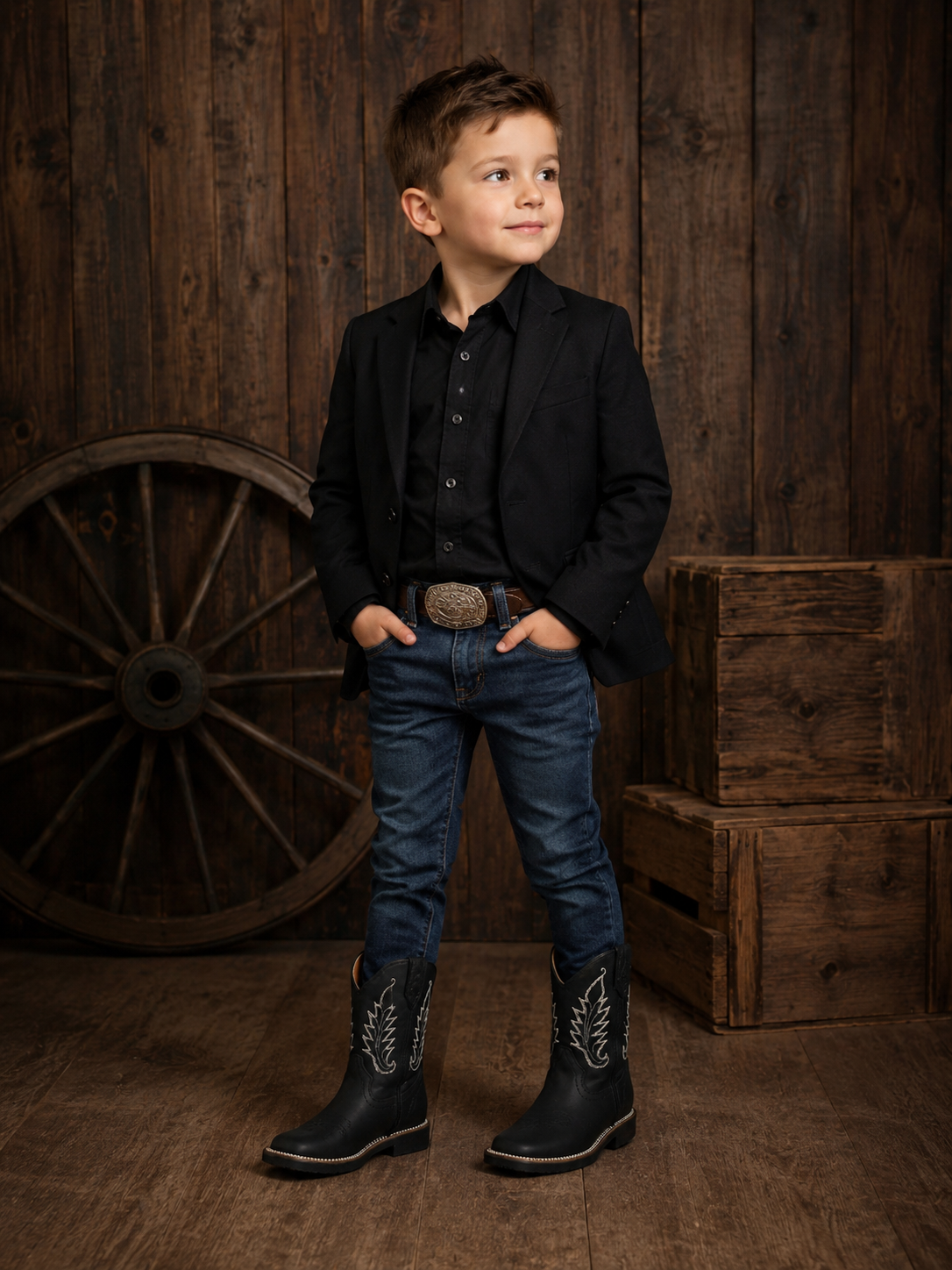 Kids Genuine Leather Black Cowboy Boots – Western Embroidered