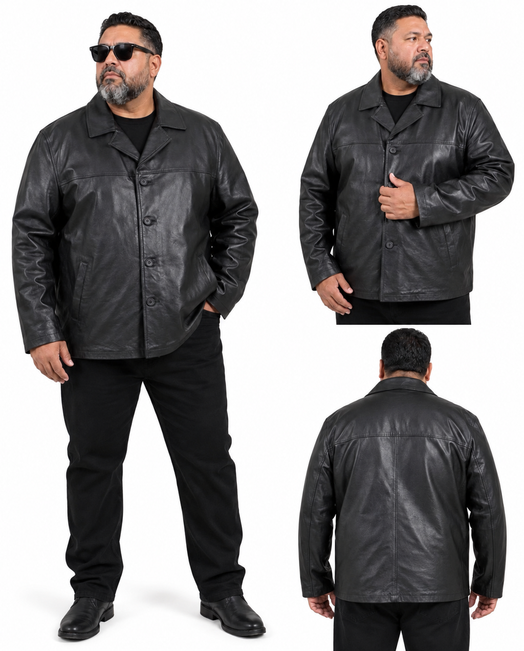 Men’s Black Genuine Leather Four-Button Jacket