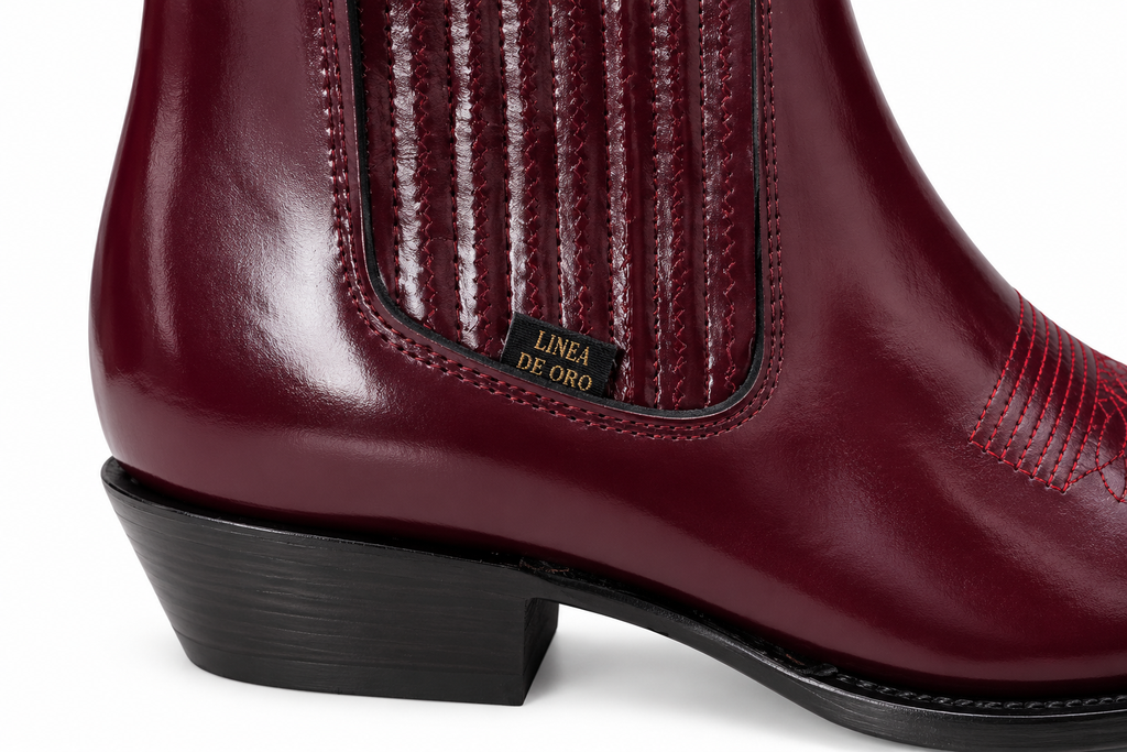 Men’s Genuine Leather Ankle Botín – Burgundy Western Cowboy Boot