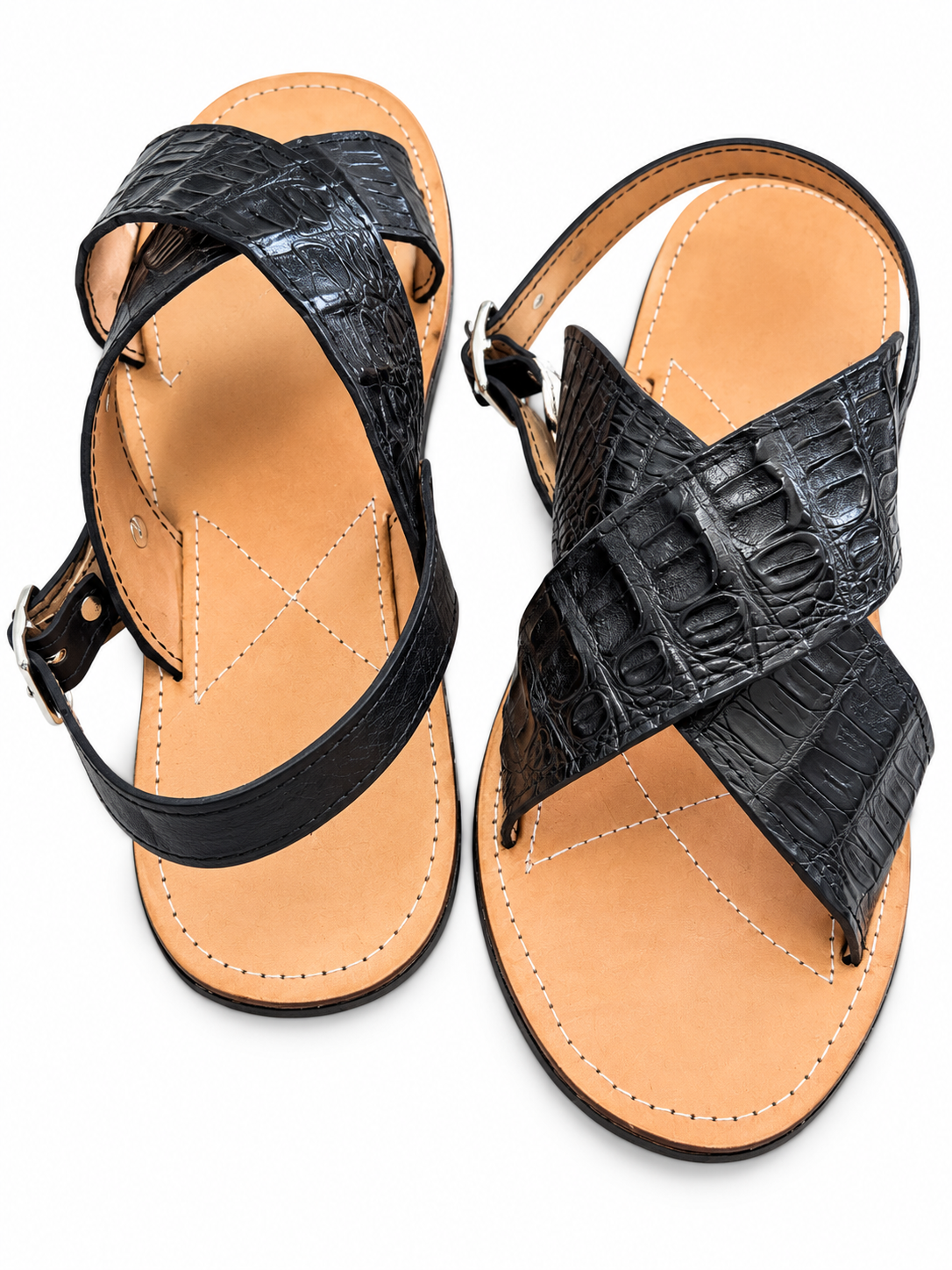 Genuine Crocodile Leather Sandals Men Cross Strap Rubber Sole Made in USA