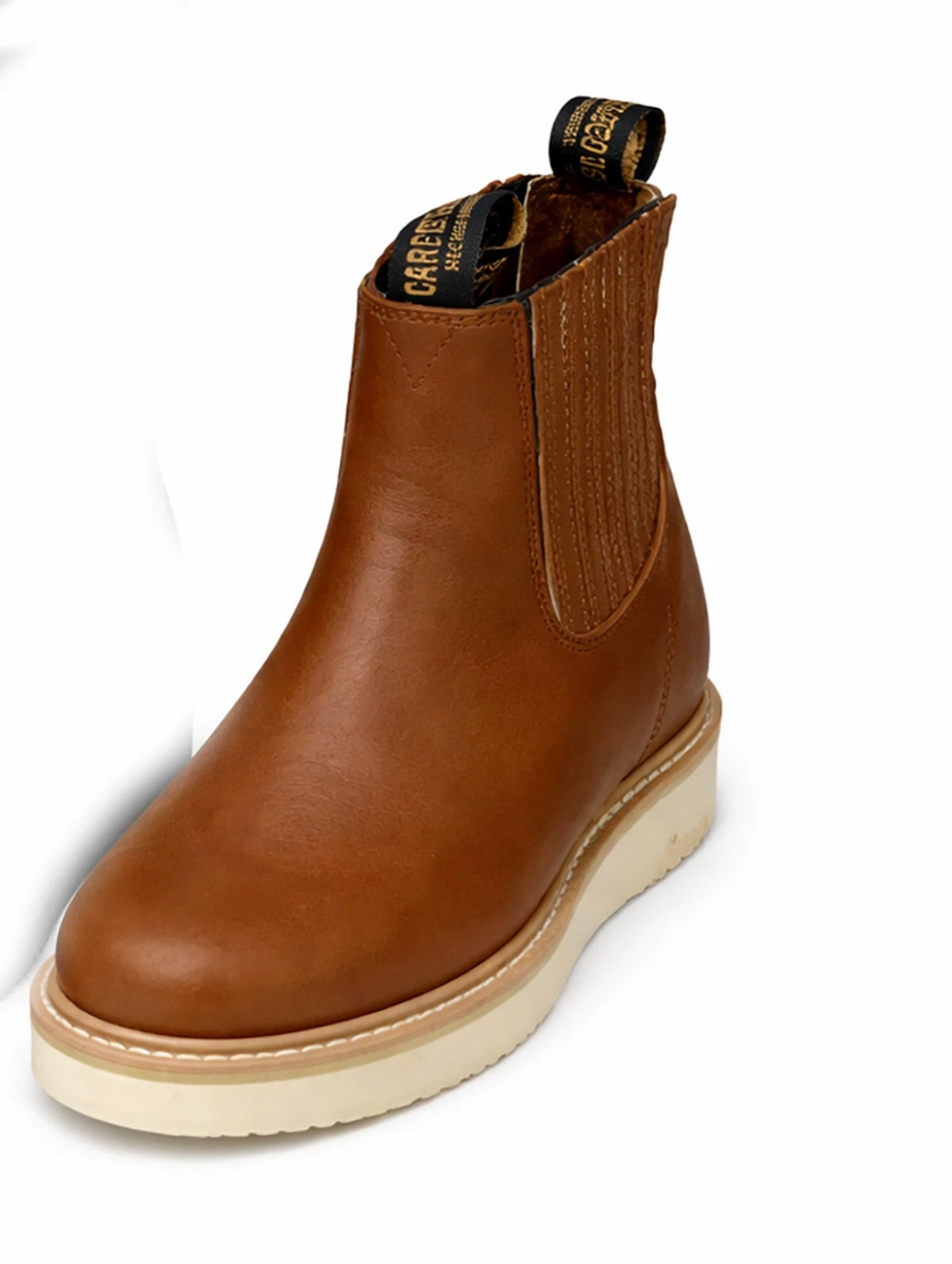 Men’s Genuine Leather Pull-On Work Boots – Brown Chelsea Style with Durable Wedge Sole