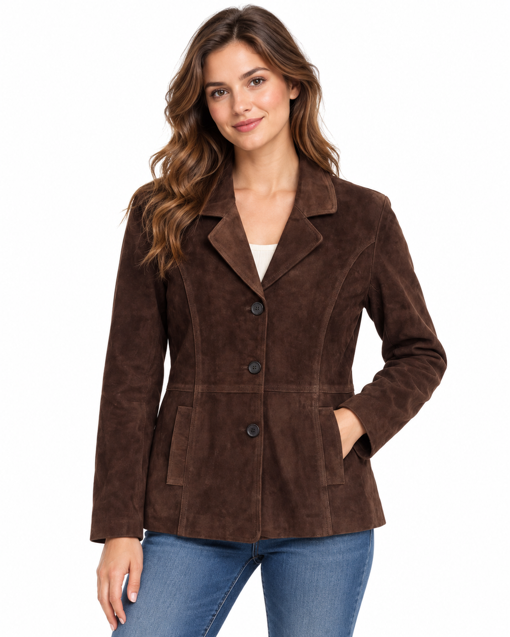 Women’s Genuine Suede Leather Jacket – Dark Brown Soft Leather Blazer