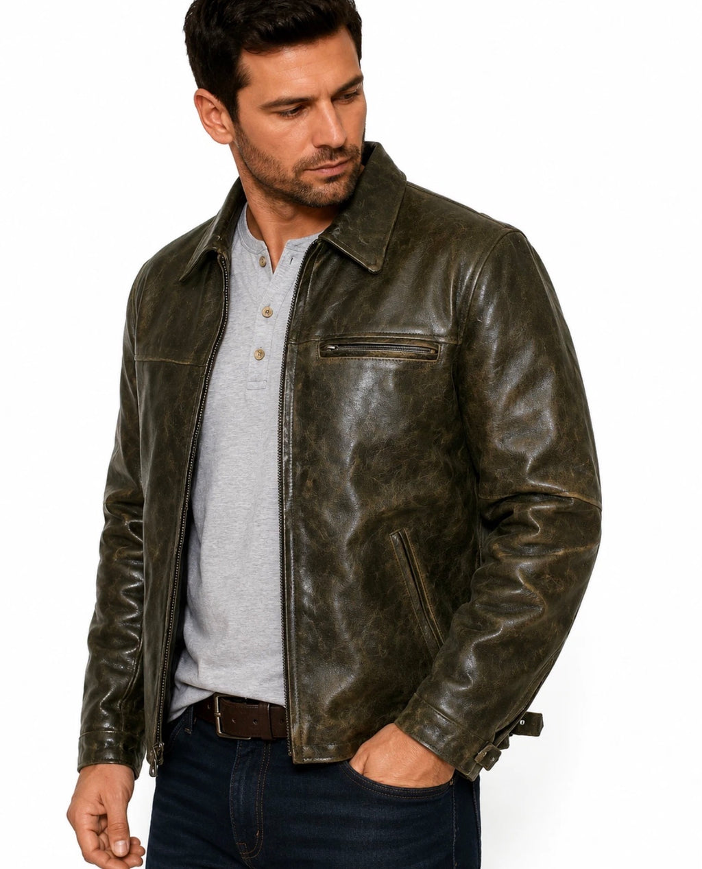 Men’s Genuine Leather Distressed Brown Vintage Jacket