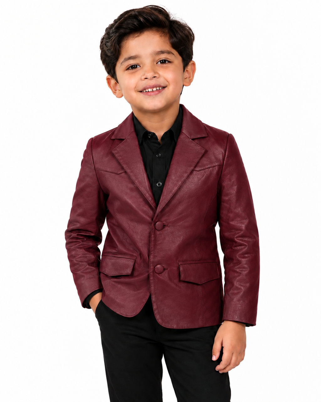 Kids Genuine Lambskin Leather Blazer –  Burgundy
