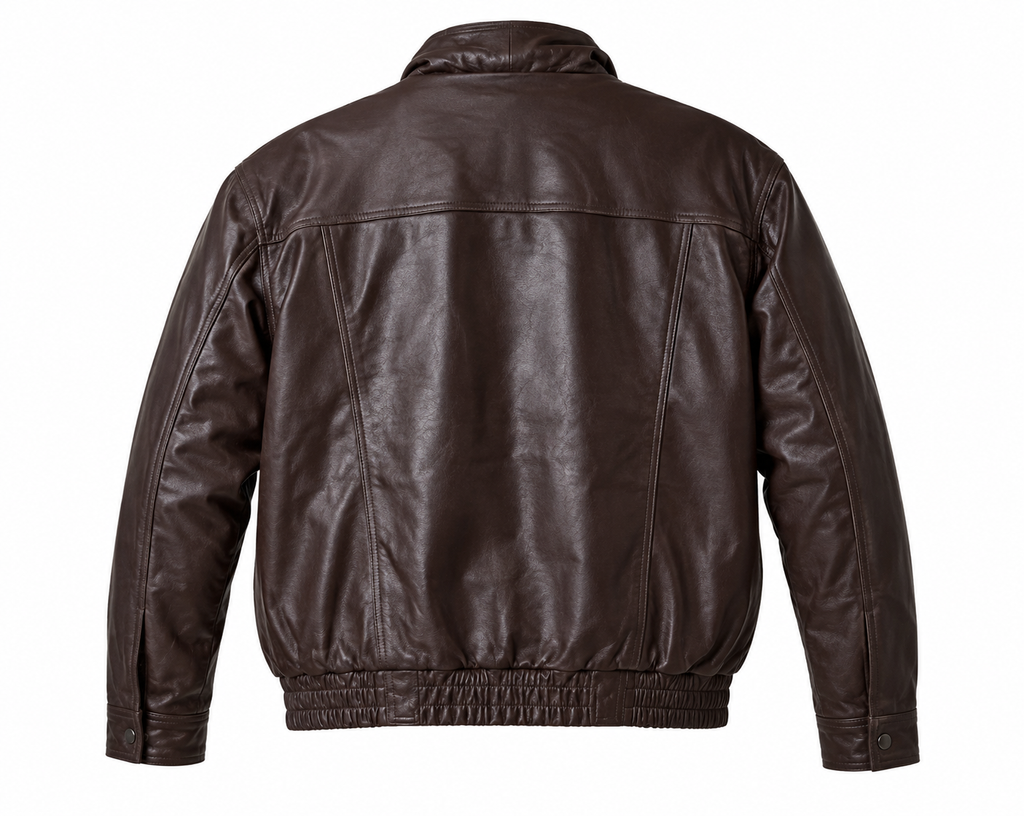Men’s Brown Leather Double-Breasted Jacket – Size 2XL