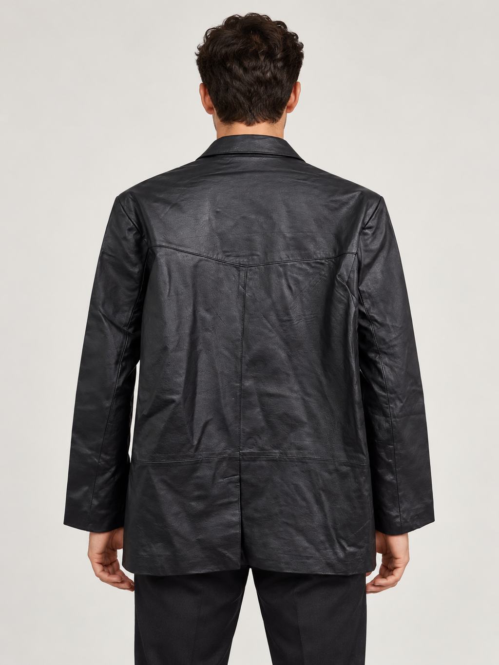 Men’s Genuine Leather Blazer Jacket, Black, Size XL