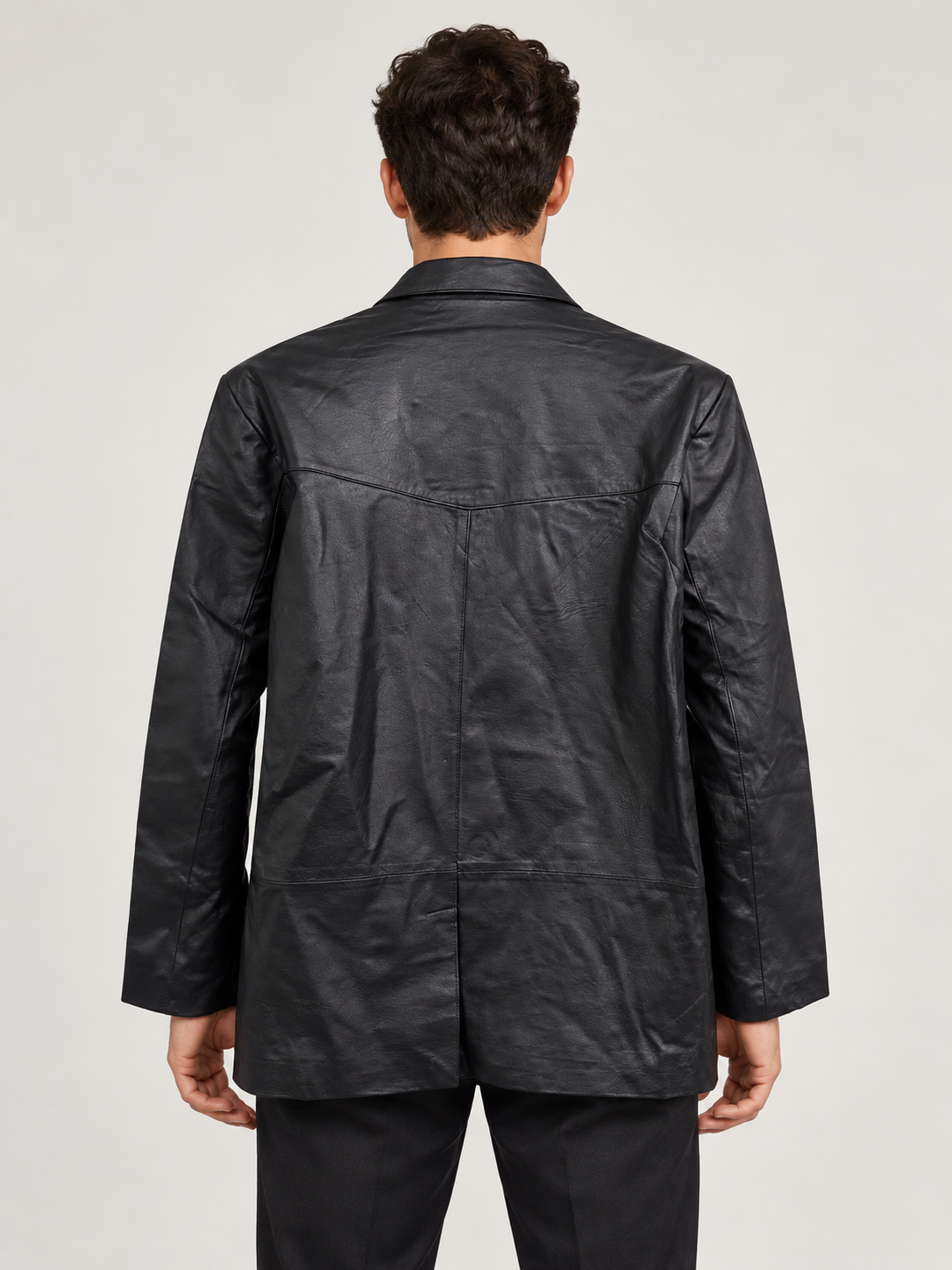 Men’s Genuine Leather Blazer Jacket, Black, Size XL