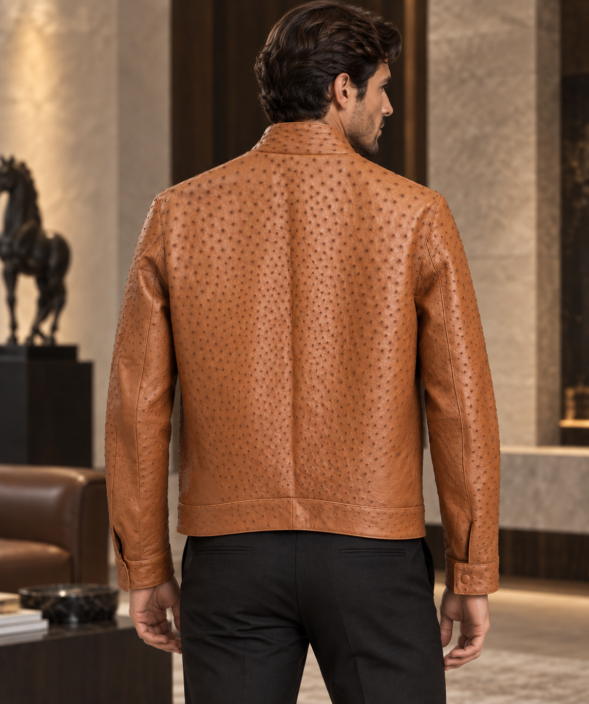 100% Genuine Full-Quill Ostrich Leather Jacket — Not Embossed