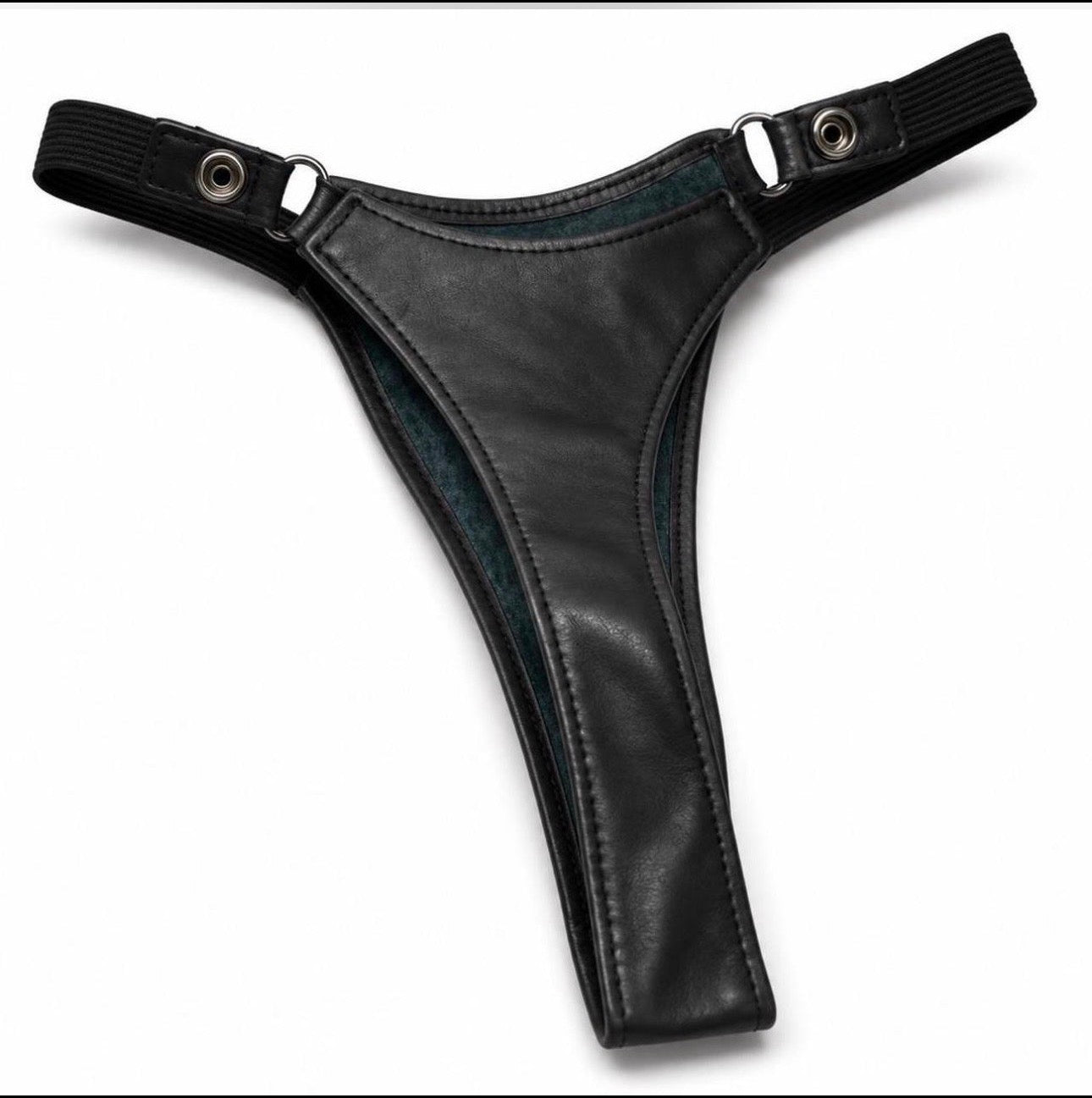 Women’s Black Leather Thong / G-String – Adjustable Strappy Design