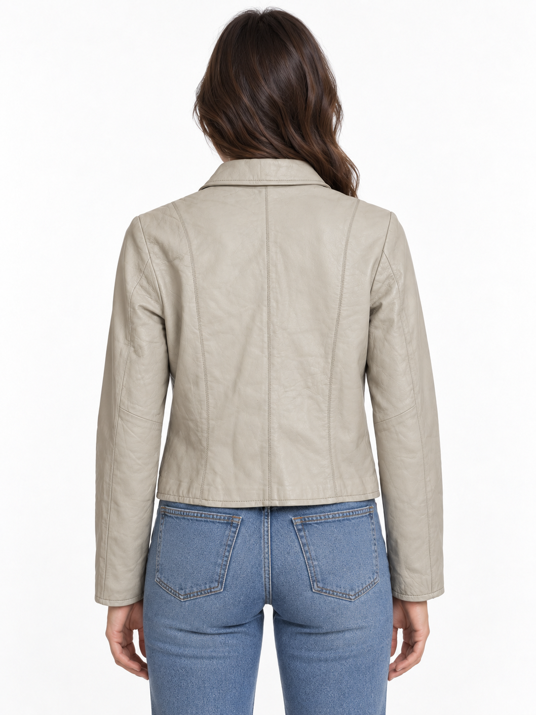 Women’s Genuine Lambskin Leather Zip Jacket – Beige